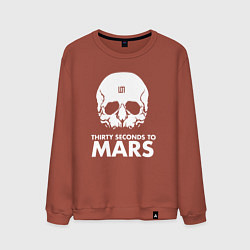 Свитшот хлопковый мужской 30 Seconds to Mars белый череп, цвет: кирпичный