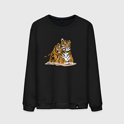 Свитшот хлопковый мужской Тигрица с игривым тигрёнком, цвет: черный