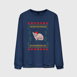 Свитшот хлопковый мужской Сфинкс рождественский свитер, цвет: тёмно-синий