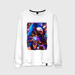 Свитшот хлопковый мужской ARCANE LOL JINX FACE LEAGUE OF LEGENDS, цвет: белый