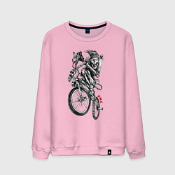 Свитшот хлопковый мужской Skeleton on a cool bike, цвет: светло-розовый