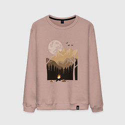 Свитшот хлопковый мужской Туристический поход в лесу, цвет: пыльно-розовый