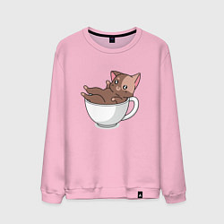 Свитшот хлопковый мужской Милый Котик в чашке, цвет: светло-розовый