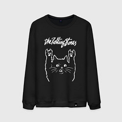 Свитшот хлопковый мужской Роллинг Стоунз, Rolling Stones Рок кот, цвет: черный