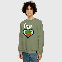 Свитшот хлопковый мужской Лягушка Пепе в сердце, цвет: авокадо — фото 2