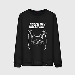 Свитшот хлопковый мужской Green Day Рок кот, цвет: черный