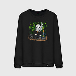 Свитшот хлопковый мужской Панда с кальяном, цвет: черный