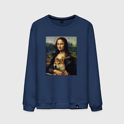 Свитшот хлопковый мужской Shiba Inu Mona Lisa, цвет: тёмно-синий
