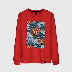 Свитшот хлопковый мужской Драккары Морской бой, цвет: красный