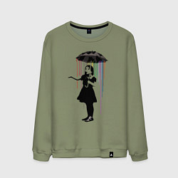 Свитшот хлопковый мужской BANKSY БЭНКСИ девушка под зонтом, цвет: авокадо