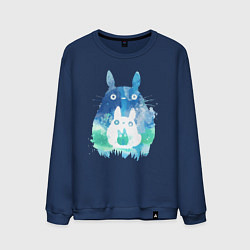 Свитшот хлопковый мужской Семья кроликов Акварель, цвет: тёмно-синий