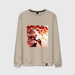 Свитшот хлопковый мужской Каэдэхара Кадзуха с котенком Геншин Импакт, цвет: миндальный