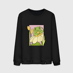 Свитшот хлопковый мужской ЛЯГУШКА С ЦВЕТКОМ, цвет: черный