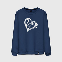 Свитшот хлопковый мужской Скрипичный и Басовый Ключи в Сердце, цвет: тёмно-синий