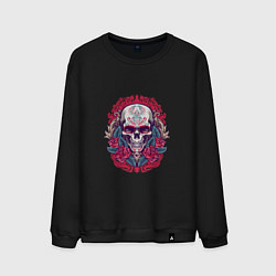 Свитшот хлопковый мужской Roses Skull, цвет: черный
