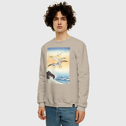 Свитшот хлопковый мужской Five Seagulls Above Turbulent Sea, цвет: миндальный — фото 2