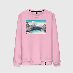 Свитшот хлопковый мужской Mt Fuji from Tagonoura, Snow Scene Гора Фудзи, цвет: светло-розовый