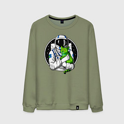 Свитшот хлопковый мужской Космонавт с инопланетным котом, цвет: авокадо