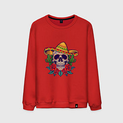 Свитшот хлопковый мужской Skull - Mexico, цвет: красный