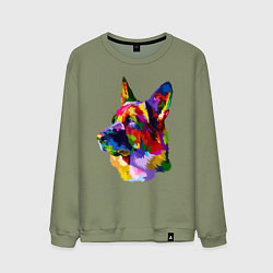 Свитшот хлопковый мужской Немецкие овчарки красочная голова, цвет: авокадо