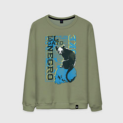 Свитшот хлопковый мужской Футболка с изображением черепа кошки, цвет: авокадо