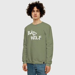 Свитшот хлопковый мужской Bad Wolf злой волк, цвет: авокадо — фото 2