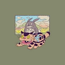 Свитшот хлопковый мужской Тоторо на котобусе, цвет: авокадо — фото 2