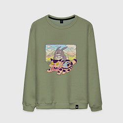 Свитшот хлопковый мужской Тоторо на котобусе, цвет: авокадо
