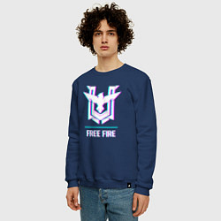 Свитшот хлопковый мужской Free Fire в стиле Glitch Баги Графики, цвет: тёмно-синий — фото 2