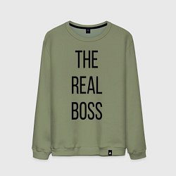 Свитшот хлопковый мужской The real boss!, цвет: авокадо