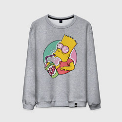 Свитшот хлопковый мужской Барт Симпсон пьёт лимонад, цвет: меланж
