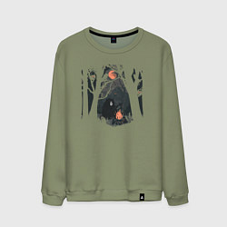 Свитшот хлопковый мужской Оранжевая луна и песни под гитару, цвет: авокадо