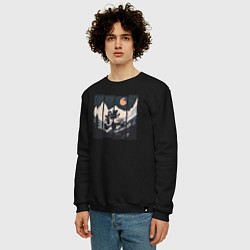 Свитшот хлопковый мужской Оранжевая луна и лесное ралли, цвет: черный — фото 2