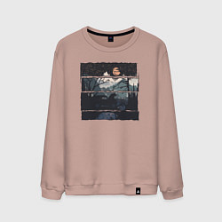 Свитшот хлопковый мужской Внедорожник и медведь, цвет: пыльно-розовый