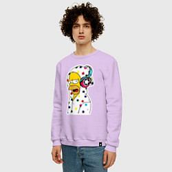 Свитшот хлопковый мужской Гомер Симпсон в звёздном балахоне и в наушниках, цвет: лаванда — фото 2