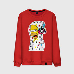 Свитшот хлопковый мужской Гомер Симпсон в звёздном балахоне и в наушниках, цвет: красный