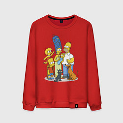 Свитшот хлопковый мужской Семейка Симпсонов встречает Новый Год!, цвет: красный
