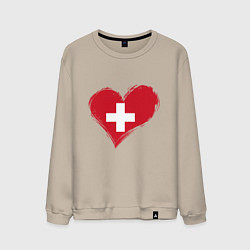 Свитшот хлопковый мужской Сердце - Швейцария, цвет: миндальный