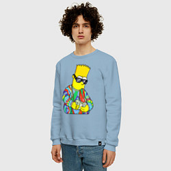 Свитшот хлопковый мужской Барт Симпсон считает выручку, цвет: мягкое небо — фото 2