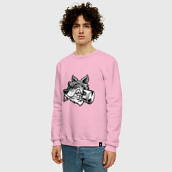 Свитшот хлопковый мужской Волк и поршень, цвет: светло-розовый — фото 2