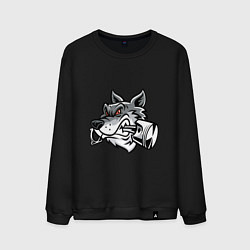 Свитшот хлопковый мужской Волк и поршень, цвет: черный