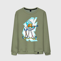 Свитшот хлопковый мужской Мультяшный биатлонист, цвет: авокадо