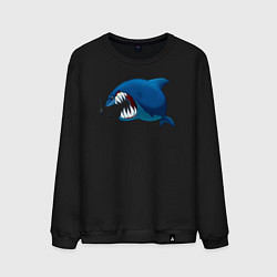 Свитшот хлопковый мужской Огромная акула и два аквалангиста, цвет: черный