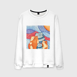 Свитшот хлопковый мужской Лоскутные котики, цвет: белый