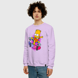 Свитшот хлопковый мужской Барт Симпсон на скейтборде - Eat my shorts!, цвет: лаванда — фото 2