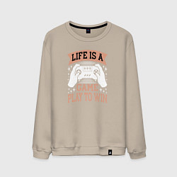 Свитшот хлопковый мужской Life is a game play to win, цвет: миндальный