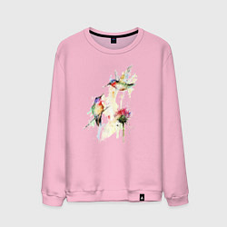 Свитшот хлопковый мужской Живопись полет колибри, цвет: светло-розовый