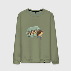 Свитшот хлопковый мужской Мама ежиха с детьми, цвет: авокадо