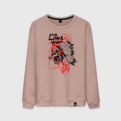 Свитшот хлопковый мужской Одинокий волк индеец, цвет: пыльно-розовый