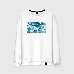 Свитшот хлопковый мужской Штормовые морские волны, цвет: белый